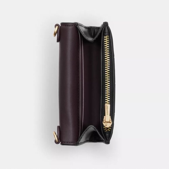 Coach Mini Envelope Wallet Croc Embossed Leather with Strap in Black NWT - Picture 2 of 4